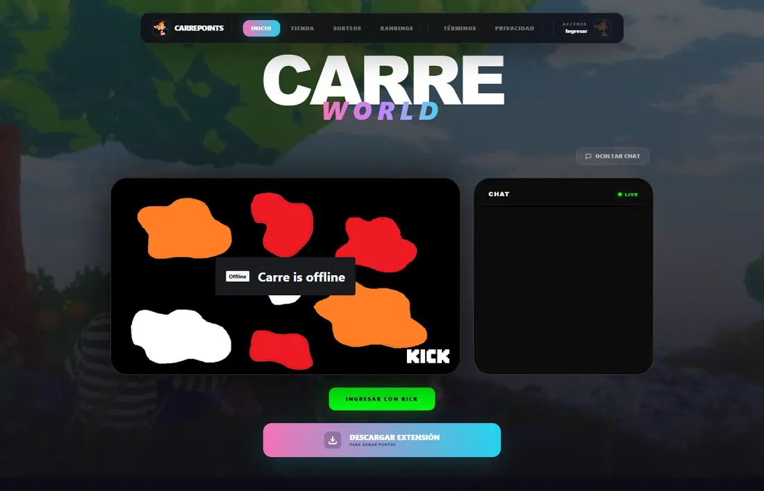 Página completa de CarreWorld · CarrePoints en escritorio