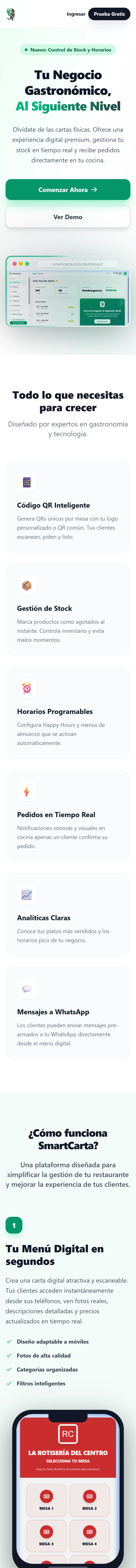 Página completa de SmartCarta en mobile