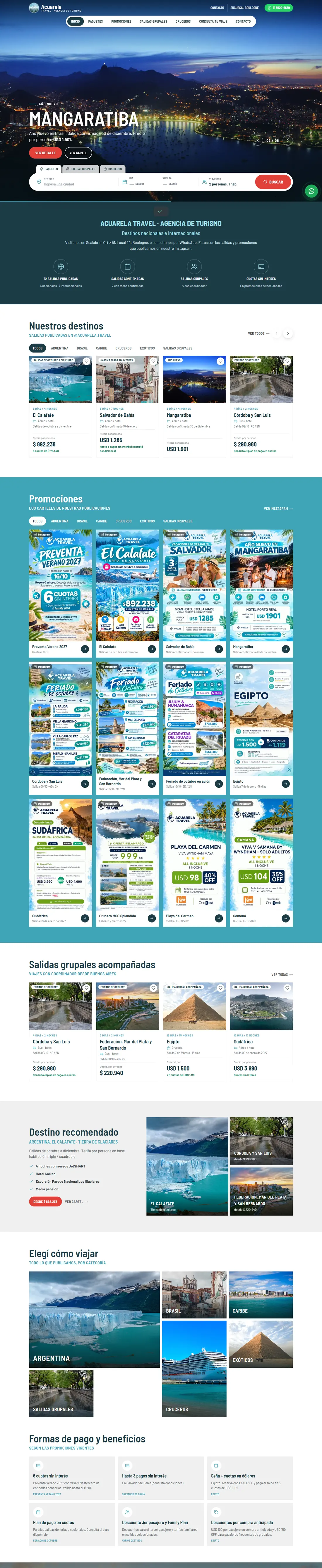 Página completa de Acuarela Travel en escritorio