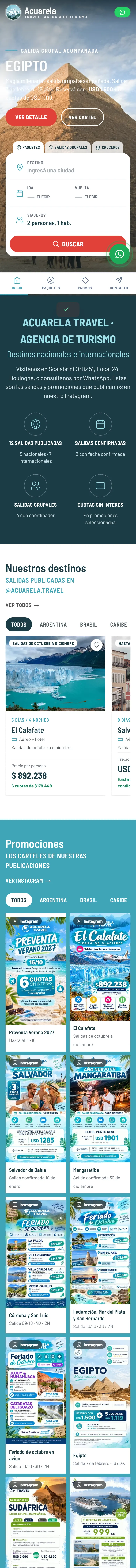 Página completa de Acuarela Travel en mobile